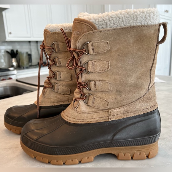 Lands’ End Mens 394765 Insulated Suede Snow Pac Boots Mid Calf Lace Up Brown 9 D - Picture 2 of 9